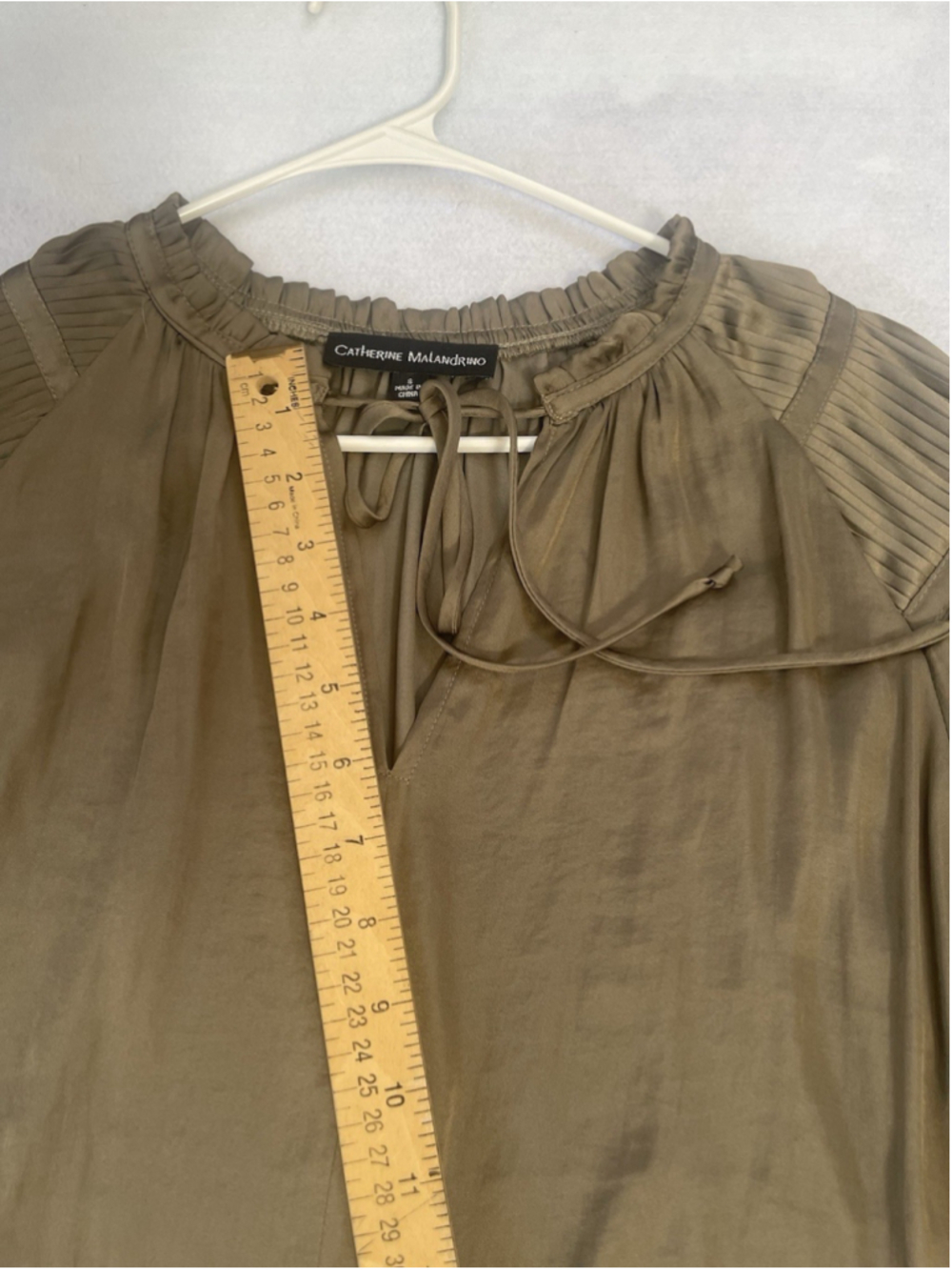 Catherine Malandrino Women’s Green V-Neck Tie Peasant Blouse S - Picture 9 of 11